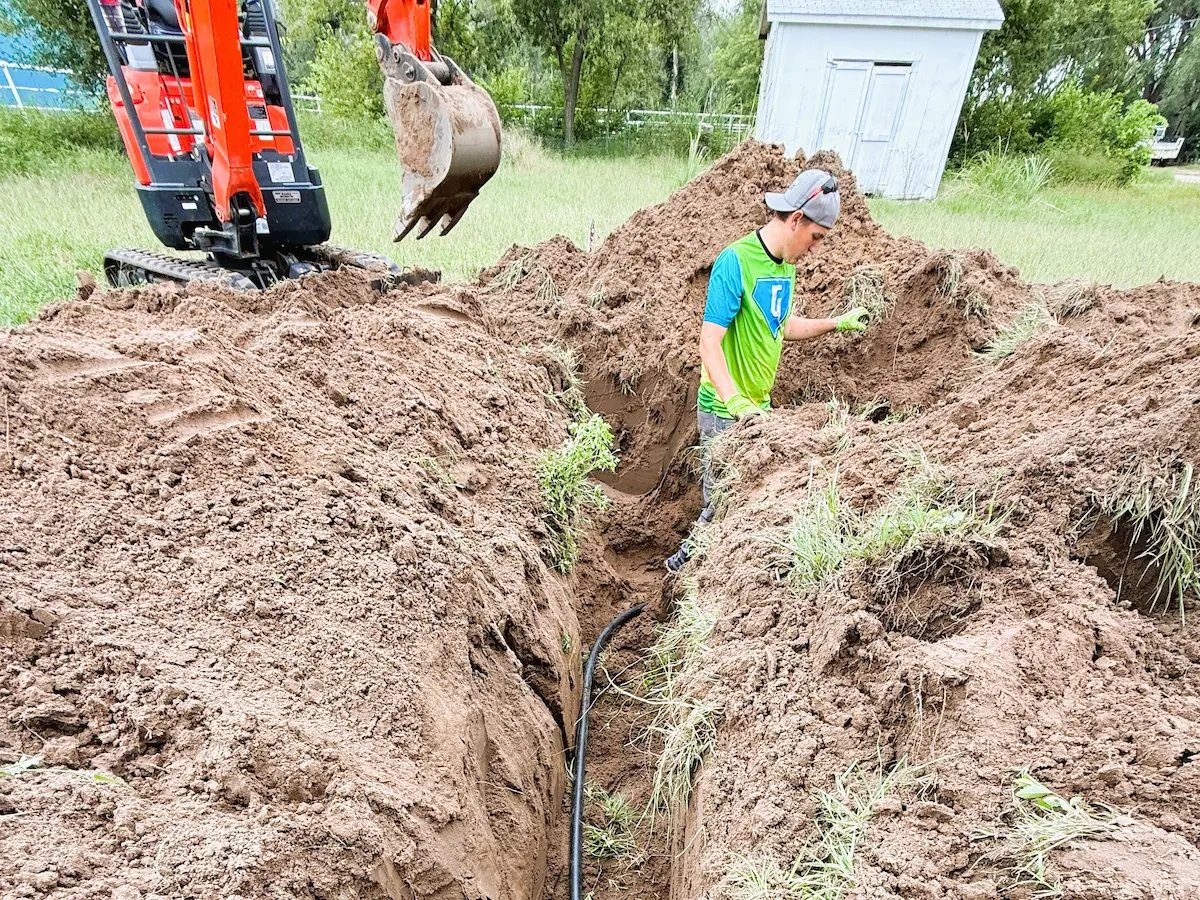 Exposed water line section for repair